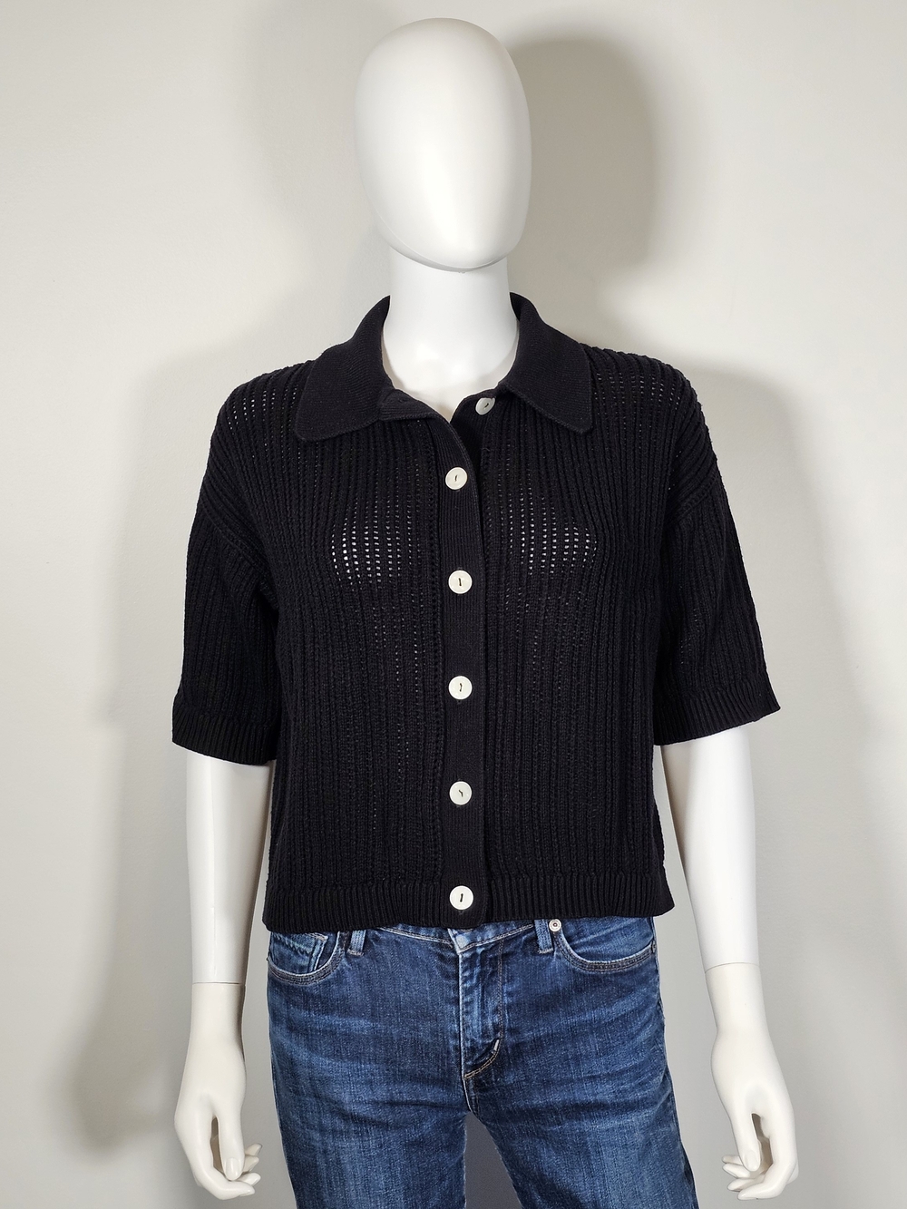 House of Harlow 1960 Black Short-Sleeve Button-Up Knit Cardigan Sz S